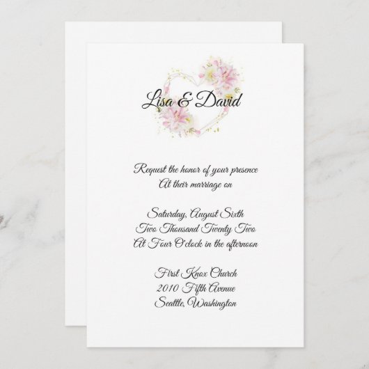 Huwelijksuitnodiging - Pink Lily Uitnodiging (Voorkant / Achterkant)