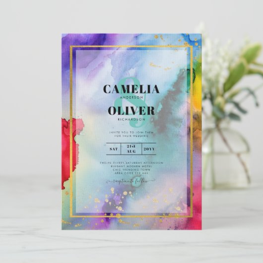 Huwelijksuitnodiging RAINBOW PRIDE Inkt LeahG Kaart (Staand voorkant)