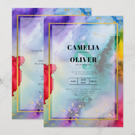 Huwelijksuitnodiging RAINBOW PRIDE Inkt LeahG Kaart (Voorkant / Achterkant)