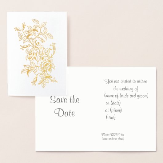Huwelijksuitnodiging Roos in Bloom  Line Art Folie Kaarten (Display)