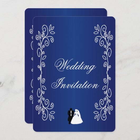 Huwelijksuitnodiging Royal Blue Bride Groom Kaart (Voorkant / Achterkant)