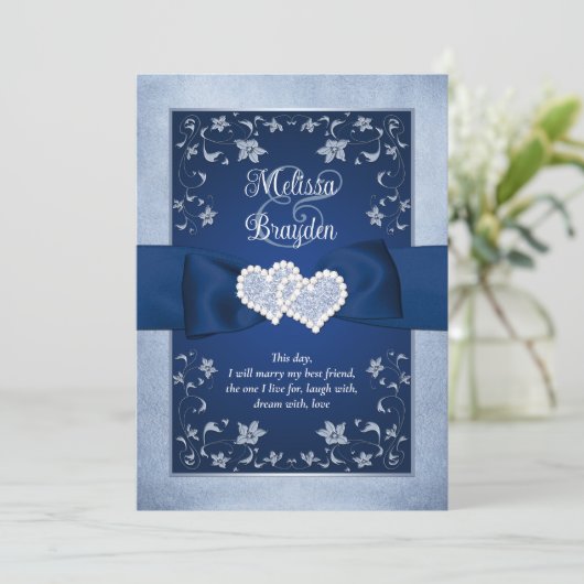 huwelijksuitnodiging | Royal Blue, Dusty Blue, Har (Staand voorkant)