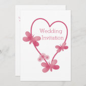 Huwelijksuitnodiging Roze Hart en Vlinders Kaart (Voorkant / Achterkant)