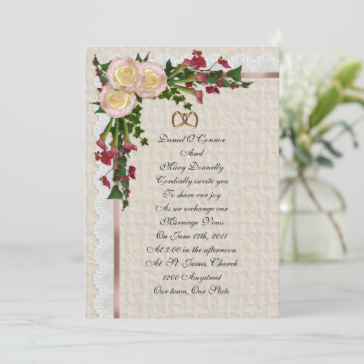 Huwelijksuitnodiging Rozen en Calla lelies Kaart (Staand voorkant)