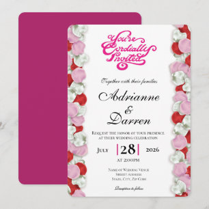 Huwelijksuitnodiging Rozenblaadje 4 met Roze Lette Kaart