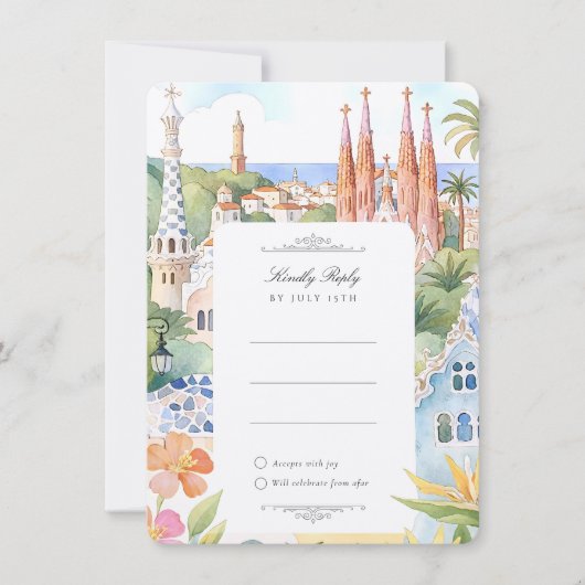 Huwelijksuitnodiging RSVP-kaart Barcelona Kaart (Voorkant)