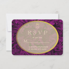 Huwelijksuitnodiging RSVP Luxe Paars en Goud Kaartje