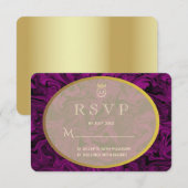 Huwelijksuitnodiging RSVP Luxe Paarse en gouden (Voorkant / Achterkant)