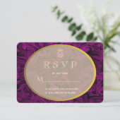 Huwelijksuitnodiging RSVP Luxe Paarse en gouden (Staand voorkant)