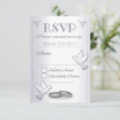 Huwelijksuitnodiging RSVP Silver  Tortelduifjes (Staand voorkant)