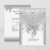 Huwelijksuitnodiging RSVP Wit Zilver (Voorkant / Achterkant)