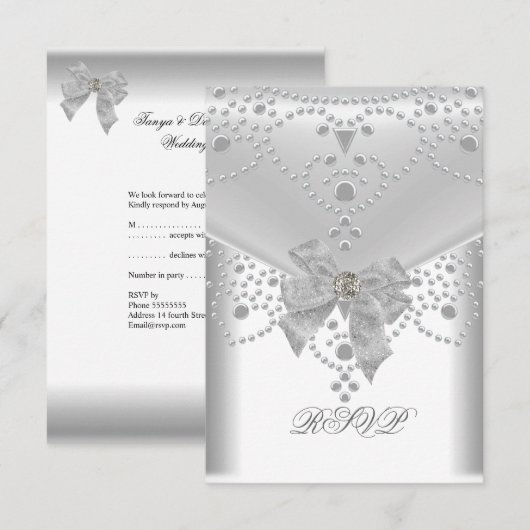 Huwelijksuitnodiging RSVP Wit Zilver (Voorkant / Achterkant)