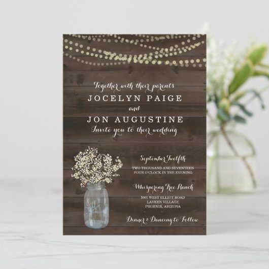 huwelijksuitnodiging | Rustic Baby's Breath Kaart (Staand voorkant)