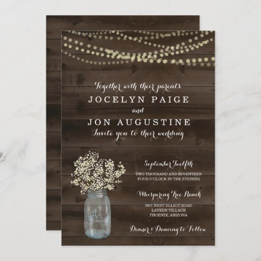 huwelijksuitnodiging | Rustic Baby's Breath Kaart (Voorkant / Achterkant)