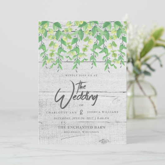 HUWELIJKSUITNODIGING | Rustic Greenery Waterverf Kaart (Staand voorkant)