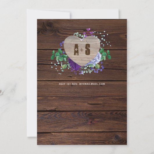 Huwelijksuitnodiging Rustic Heart Blauw SV Kaart (Achterkant)