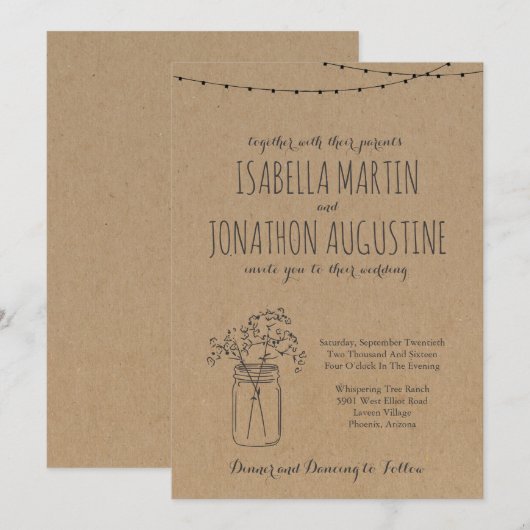 huwelijksuitnodiging | Rustic Kraft Kaart (Voorkant / Achterkant)