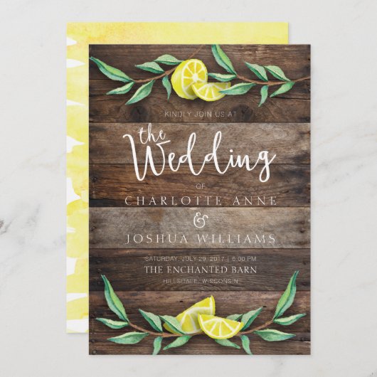 HUWELIJKSUITNODIGING | Rustic Wood Lemon Waterverf Kaart (Voorkant / Achterkant)