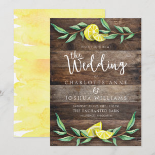 HUWELIJKSUITNODIGING Rustic Wood Lemon Waterverf Kaart