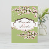 Huwelijksuitnodiging Sage Green Cherry Blossom Kaart (Staand voorkant)