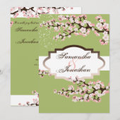Huwelijksuitnodiging Sage Green Cherry Blossom Kaart (Voorkant / Achterkant)