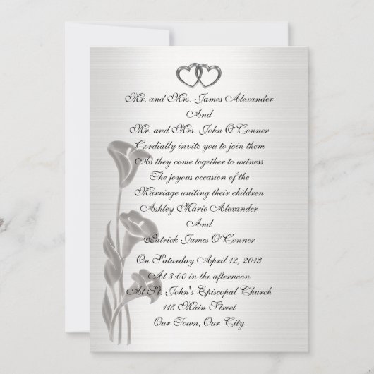 Huwelijksuitnodiging satijn-look calla lelies kaart (Voorkant)