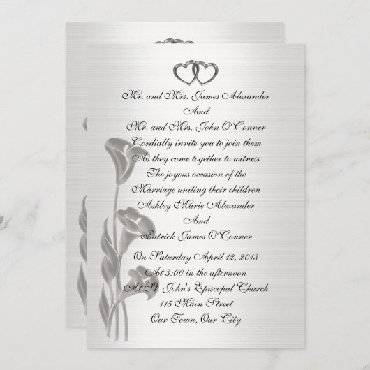 Huwelijksuitnodiging satijn-look calla lelies kaart (Voorkant / Achterkant)