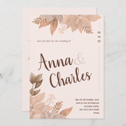 huwelijksuitnodiging sjablonen kaart (Voorkant / Achterkant)