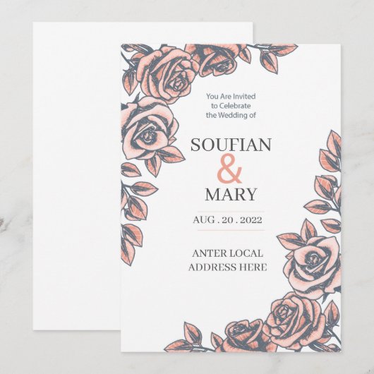 huwelijksuitnodiging sjablonen kaart (Voorkant / Achterkant)