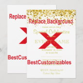 Huwelijksuitnodiging Sjabloon met gouden Confetti Kaart (Voorkant / Achterkant)