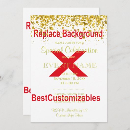 Huwelijksuitnodiging Sjabloon met gouden Confetti Kaart (Voorkant / Achterkant)