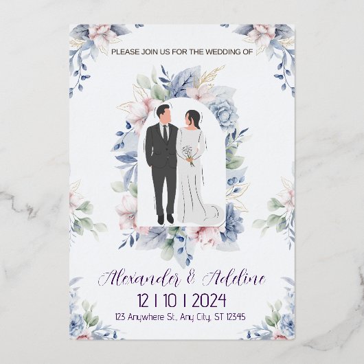 Huwelijksuitnodiging Sjabloon, Printable Wedding Folie Uitnodiging (Voorkant)