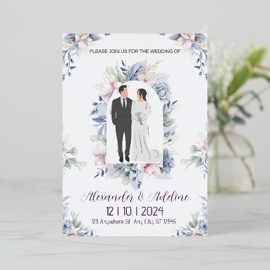 Huwelijksuitnodiging Sjabloon, Printable Wedding Folie Uitnodiging (Staand Voorkant)