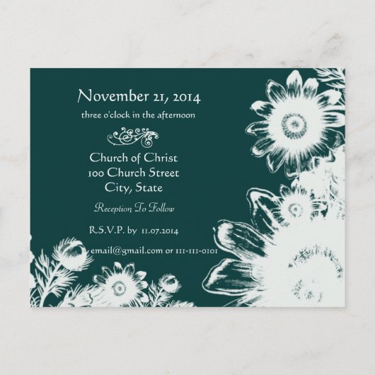 Huwelijksuitnodiging Smaragd Groen  Bloemen Aankondigingskaart (Achterkant)