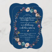 huwelijksuitnodiging | Stoffig blauw roze bloemenk Kaart (Voorkant / Achterkant)