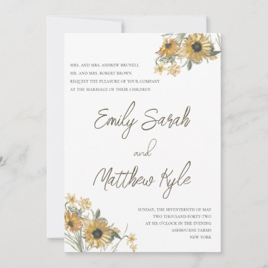 Huwelijksuitnodiging Sunflower Dreams Kaart (Voorkant)