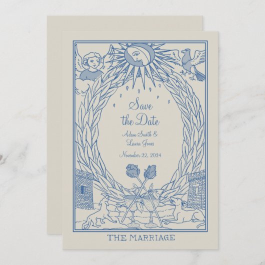 Huwelijksuitnodiging Tarot Thema - Save Date - Bla Kaart (Voorkant / Achterkant)