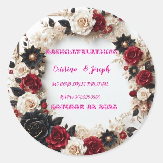 Huwelijksuitnodiging Template Ronde Sticker (Voorkant)