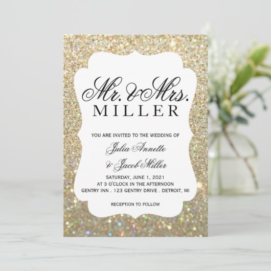 Huwelijksuitnodiging - Uw dag Gold Glitter Kaart (Staand voorkant)