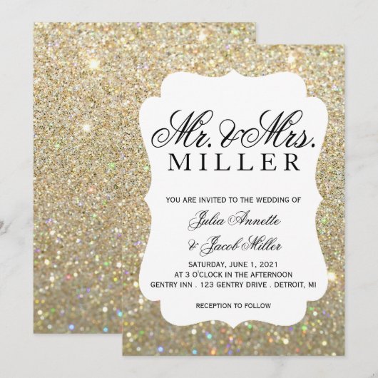 Huwelijksuitnodiging - Uw dag Gold Glitter Kaart (Voorkant / Achterkant)
