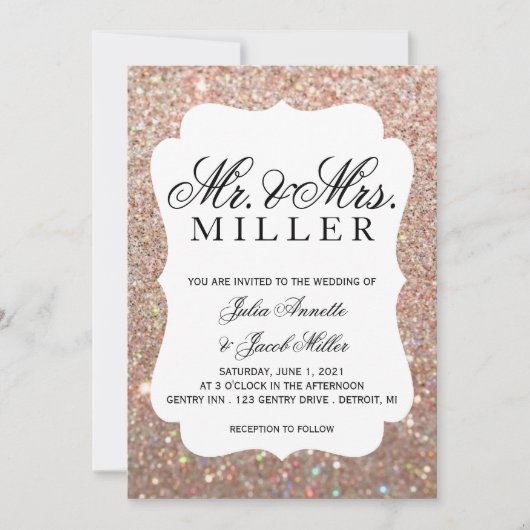 Huwelijksuitnodiging - Uw dag Roos Gold Glitter Kaart (Voorkant)