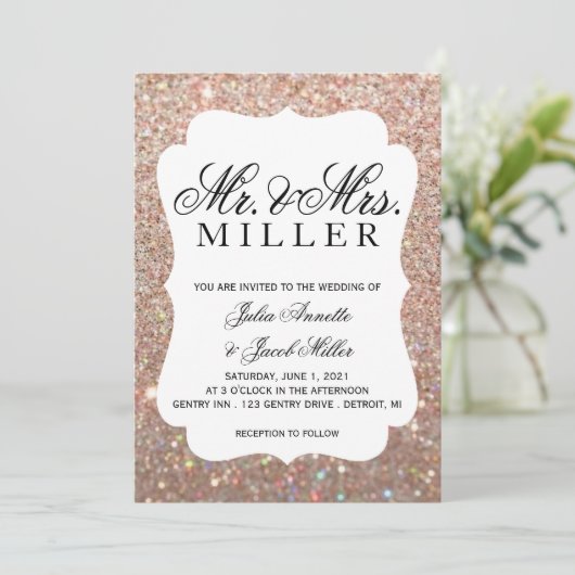 Huwelijksuitnodiging - Uw dag Roos Gold Glitter Kaart (Staand voorkant)