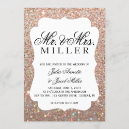 Huwelijksuitnodiging - Uw dag Roos Gold Glitter Kaart