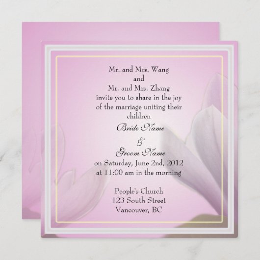 huwelijksuitnodiging van bruid- en bruinouders kaart (Voorkant / Achterkant)