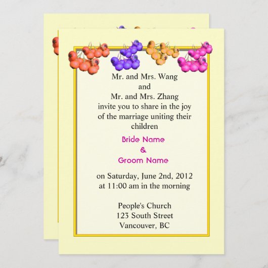 huwelijksuitnodiging van bruid- en bruinouders; kaart (Voorkant / Achterkant)