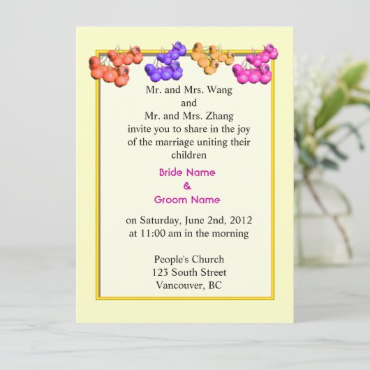 huwelijksuitnodiging van bruid- en bruinouders; kaart (Staand voorkant)