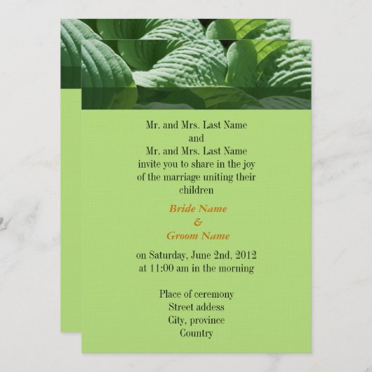 huwelijksuitnodiging van de ouders van bride en gr kaart (Voorkant / Achterkant)