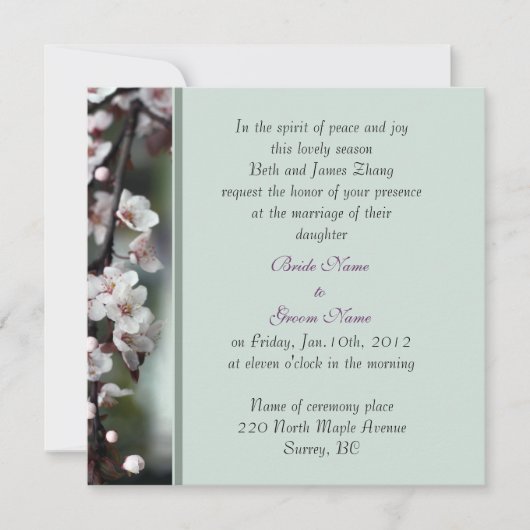 huwelijksuitnodiging van de ouders van bride kaart (Voorkant)