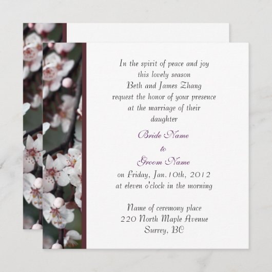 huwelijksuitnodiging van de ouders van bride kaart (Voorkant / Achterkant)