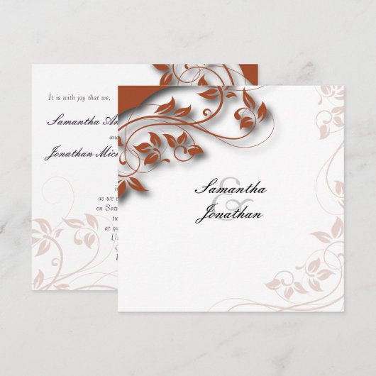 Huwelijksuitnodiging Verbrand Sinaasappel & Witte  Kaart (Voorkant / Achterkant)